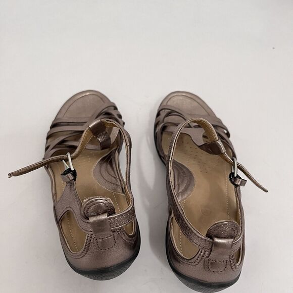 ECCO Sandal Size 6.5 EU 37 Comfort Metallic Gold Leather Gladiator T Strap Flash - Picture 3 of 8